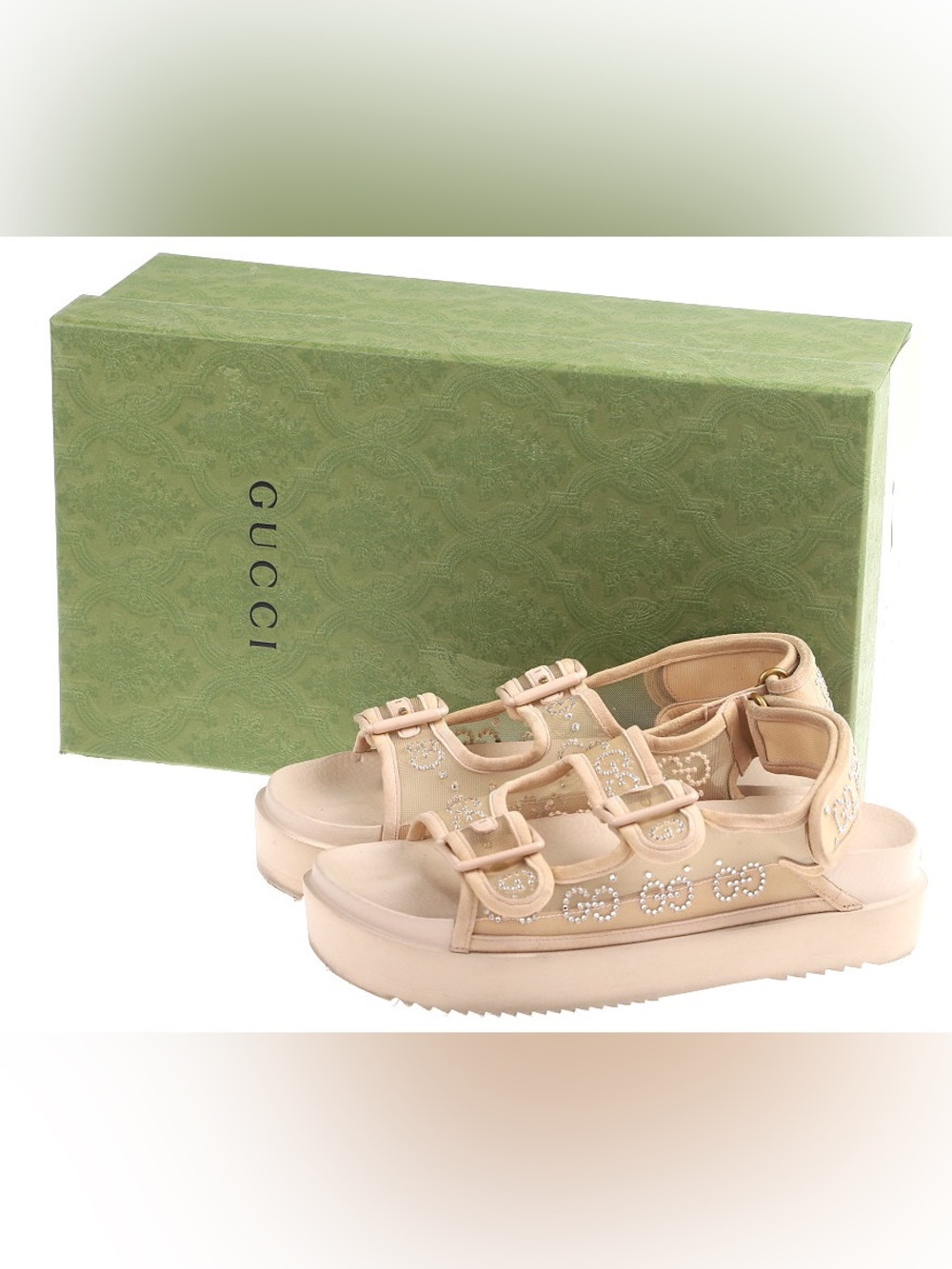 Gucci Nude Rose Crystal-Accent GG logo Platform Sandals 37